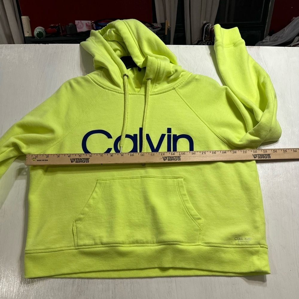 Calvin Klein Performance Hoodie Women’s M Neon Yellow Logo Pullover Sweatshirt - Picture 2 of 7
